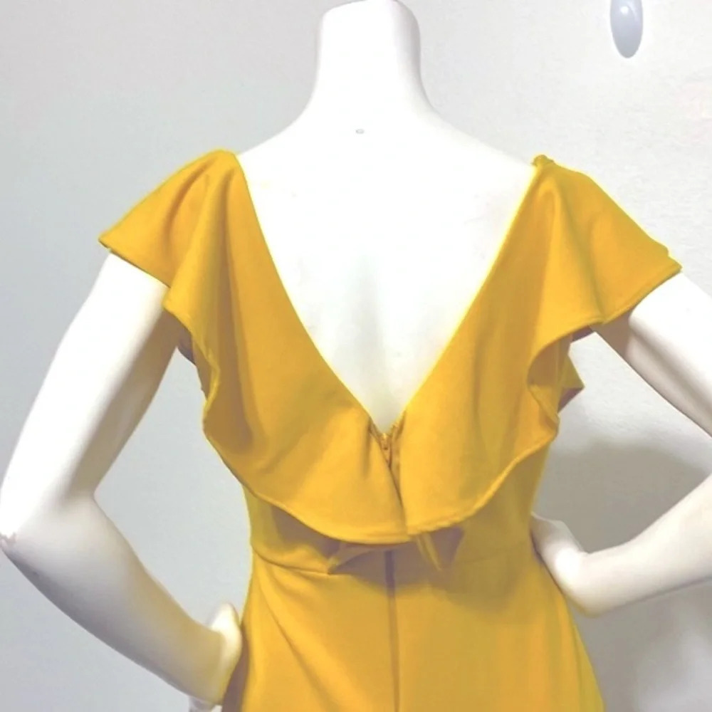 Symphony NEW Mustard Yellow Bodycon Ruffle Mini Dress Size L - Picture 5 of 9